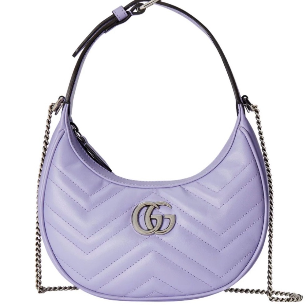 Gucci GG Marmont Mini Shoulder Bag Lavender Purple Matelassé Leather Chain Strap - Picture 4 of 9